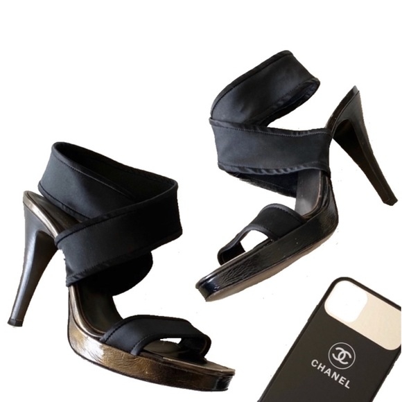 Donald J. Pliner Shoes - Donald J Pliner® ༄ Stretch Crepe Ankle Wrap Heeled Sandals ༄ Bronze + Black༄ 8M